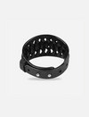Black braided leather wristband with metal studs and adjustable buckle
