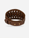 Brown braided leather bracelet with metal studs, vintage tribal wristband style