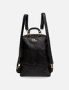 Black designer leather backpack with gold hardware and top handle 
