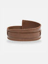 Timeless tan leather wide waist belt with hand-stitched edges, handcrafted in India