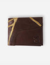 Timeless tan leather men's wallet with gold embroidered design and embossed tree logo