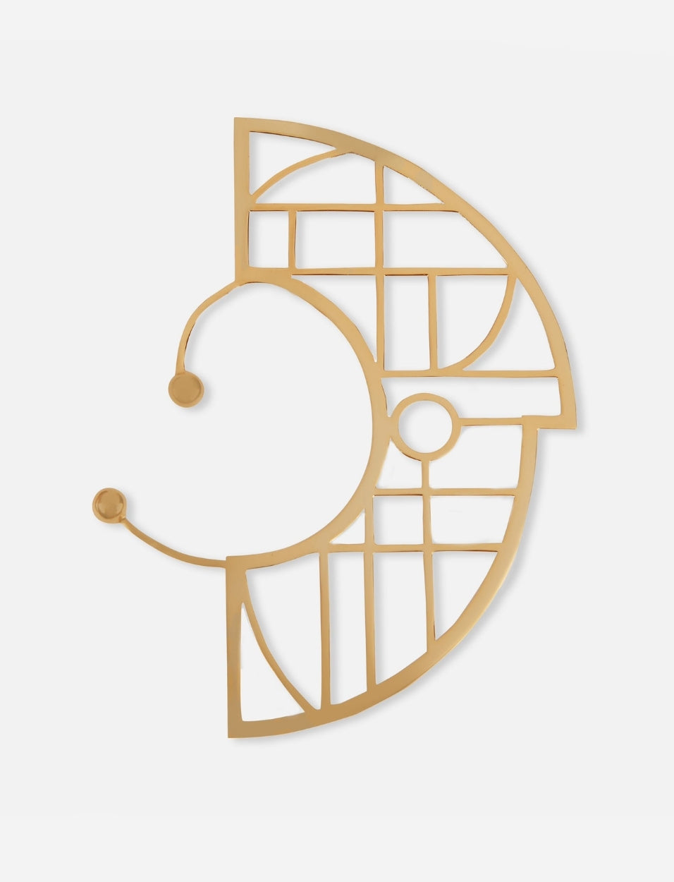 Gold metal earcuff with geometric cutout design and adjustable open curve shape