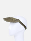 Timeless olive leather visor hat with adjustable fit displayed on white mannequin head