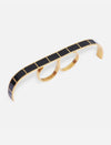 gold double band ring with long black enamel rectangular design handcrafted jewelry