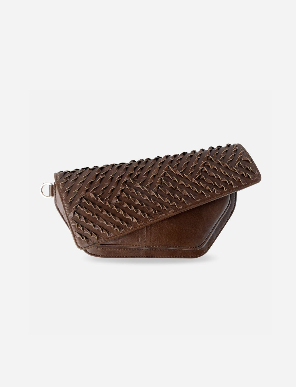 Timeless tan leather upcycled trifold wallet with woven texture, crafted in India