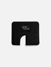 Black textured Eco Nook cardholder with cutout and gold logo on white background