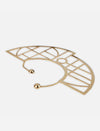 Adjustable gold metal ear cuff with geometric cutout design on white background
