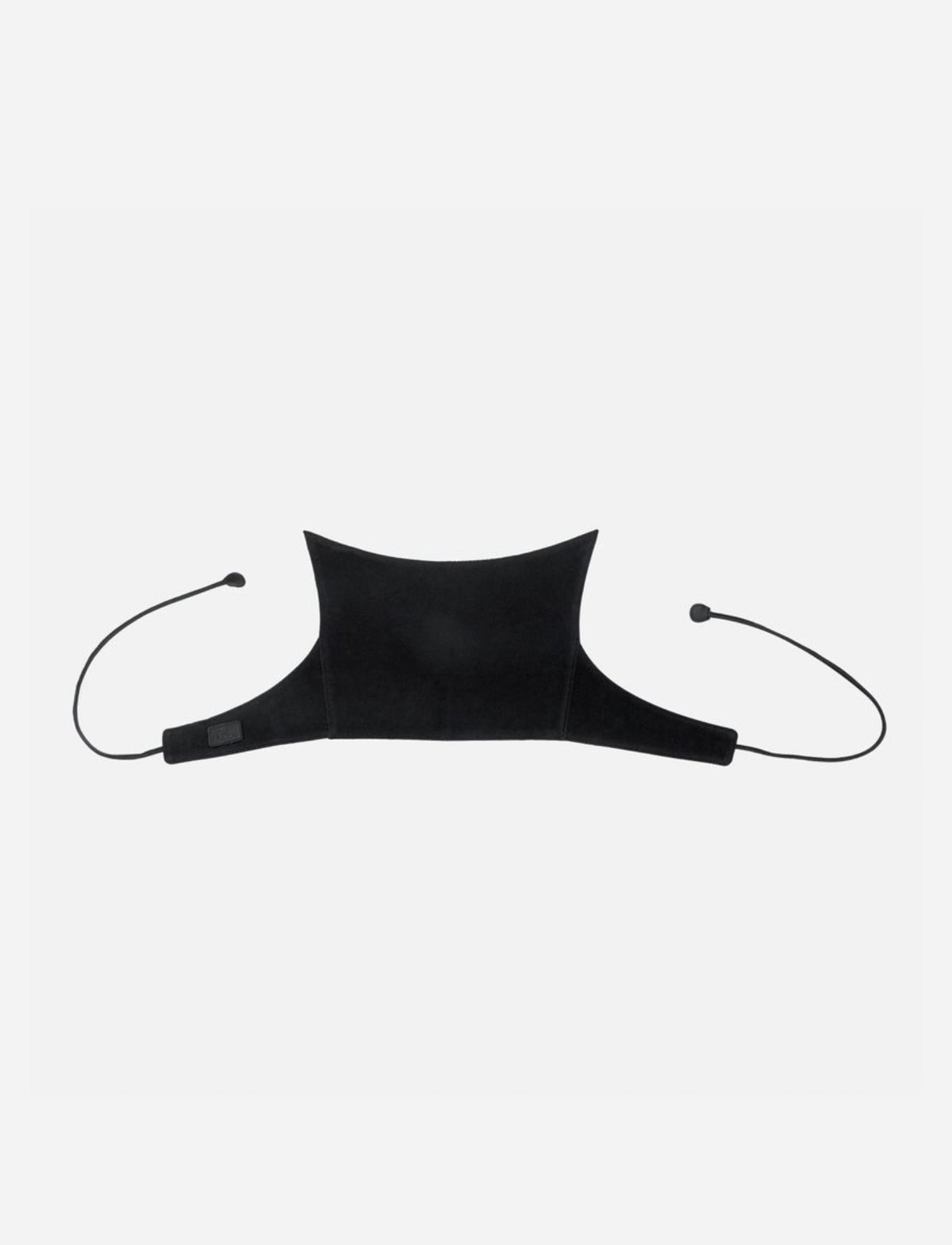 Minimalist black suede corset belt with adjustable ties on white background