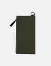 Jayden Crossbody timeless olive green leather pouch with zipper and ring detail on white background