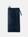 Black leather crossbody wallet with multiple card slots and zipper pocket, handcrafted design