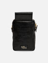 Black textured leather compact crossbody bag with gold zipper and EcoNook logo