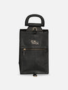 Black leather tote bag with gold zipper and ECO KNOCK logo on front