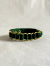 Timeless olive green leather men's band bracelet with gold rings handcrafted in India