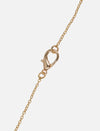 Close-up of gold chain necklace clasp with lobster claw closure on white background