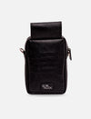 Black leather compact pouch with zipper and EcoNock logo on front against white background