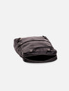 black leather slim briefcase with zipper and handle isolated on white background
