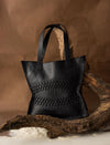 Designer artisanal braider leather Tote bag in Black